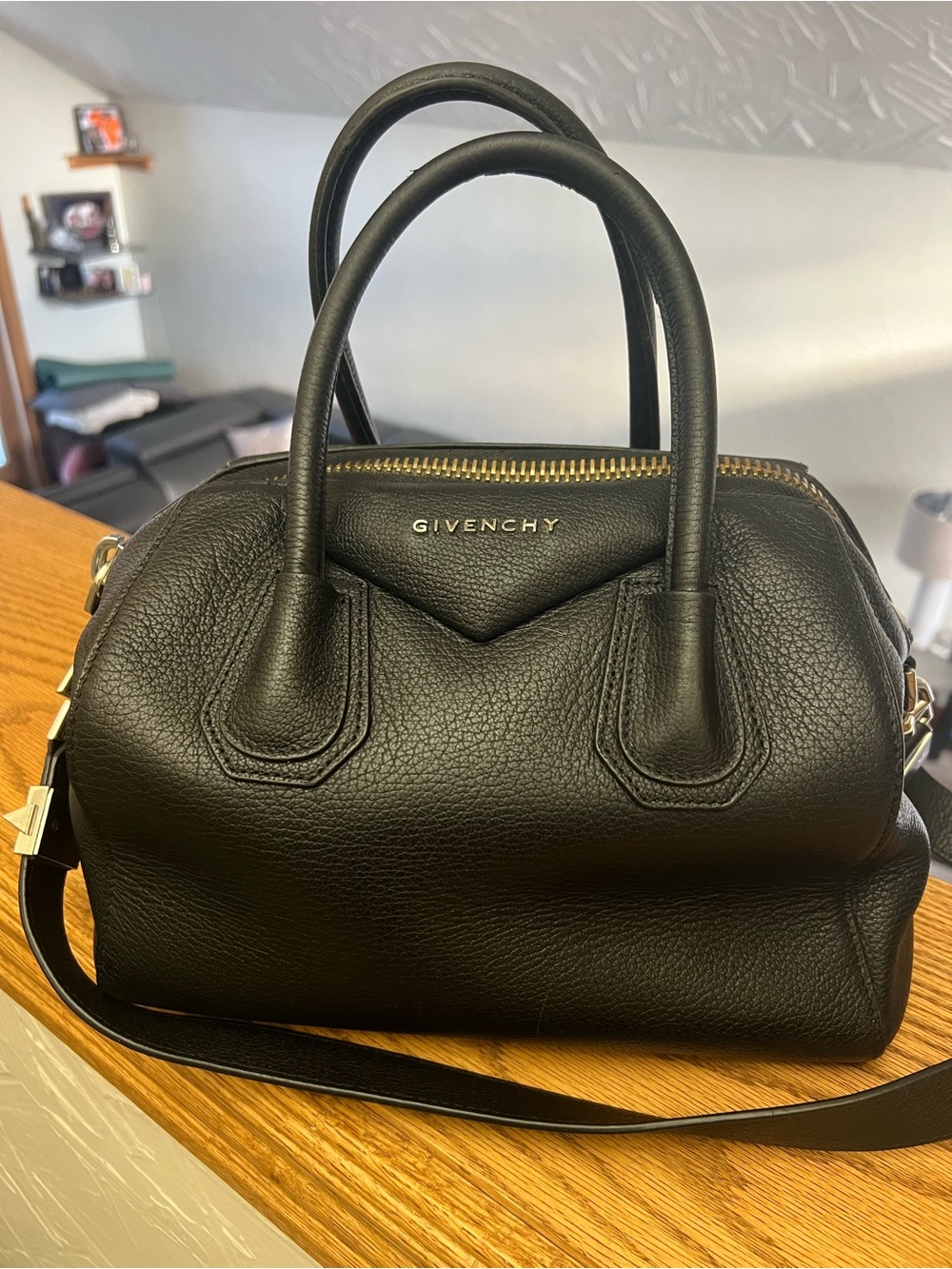 Givenchy Black Pebbled Leather Satchel with Gold Hardware